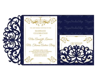 Wedding invitation template - SVG, DXF, ai, CRD, eps - Laser Paper Cut - Silhouette Cameo- Cricut - Instant Download 104
