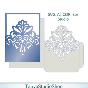 5x7'' Tasche Einladungsvorlage - SVG, ai, CRD, eps >Laser Cut Template > Cricut > Silhouette > ScanNcut > Cricut - Instant Download 005