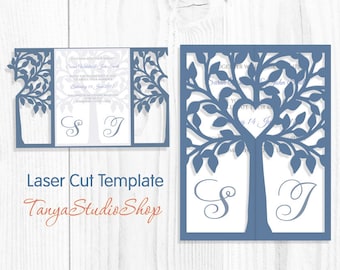 Wedding invitation - SVG, ai, CRD, eps, png - Tree Wedding Invitation - Laser Cut - Silhouette Cameo - Instant Download 013