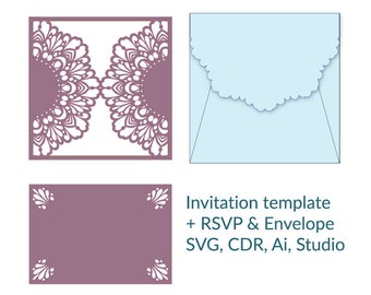 5x5'' uitnodiging sjabloon SVG, ai, CRD, eps > Cut bestand > Laser Cut Template > Cricut > Silhouette Cameo > ScanNcut > Instant Download 007