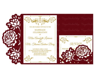 Wedding invitation template - SVG, DXF, ai, CRD, eps - Laser Paper Cut - Silhouette Cameo- Cricut - Instant Download 103
