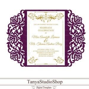 Gate-fold invitation template - SVG, DXF, ai, CRD, eps - Laser Paper Cut - Silhouette Cameo- Cricut - Instant Download 106