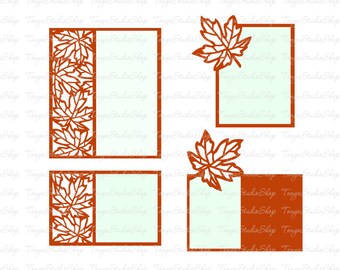 May include: Four rectangular digital templates with a fall theme. Each template features a maple leaf design in shades of orange and brown. The templates are labeled "TanyaStudioShop" and "Digital Template".
