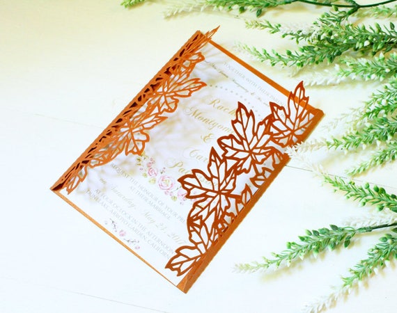 SVG, ai, CRD, eps - Autumn leaves Invitation Card - Card Templates - Laser Cut - Silhouette Cameo - Cricut- Instant Download 086