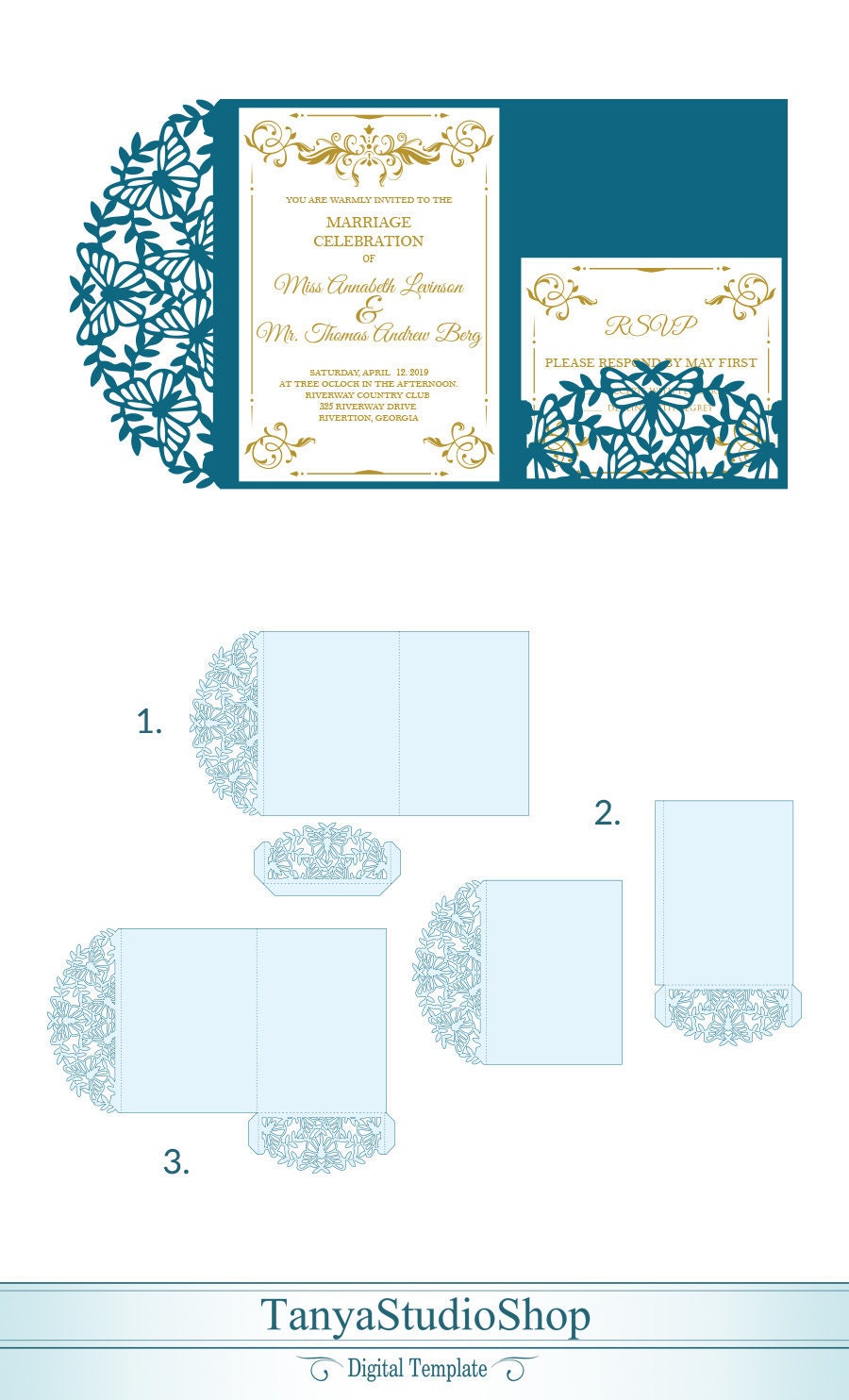 Wedding invitation 5x7 - SVG, ai, CRD, eps - Butterflies - Card Templates - Laser Cut - Silhouette Cameo - Cricut- Instant Download 090