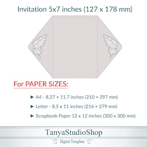 Gate-fold 5x7'' modèle d'invitation SVG, ai, CRD, eps, pdf Papillon Laser Cut Cricut Silhouette ScanNcut Téléchargement instantané 257 image 2