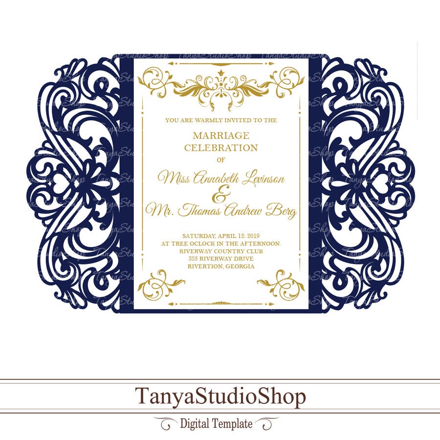 Gate-fold invitation template - SVG, DXF, ai, CRD, eps - Laser Paper Cut - Silhouette Cameo- Cricut - Instant Download 142