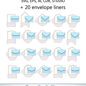 Set of 20 A7 Envelope Templates (5.25 x 7.25) for 5x7 invitation card > SVG, ai, CRD, eps > Cricut > Cameo > ScanNcut > Instant Download 311 image 2