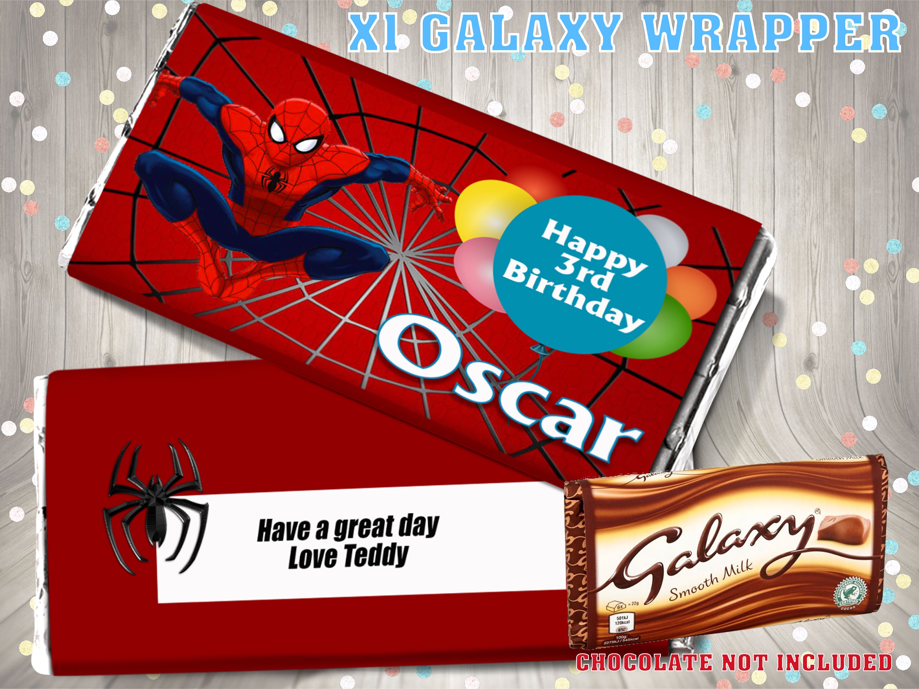 Personalised Spiderman Chocolate Bar Wrapper Fits Galaxy 110g Etsy