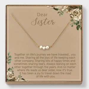 Dear Sister Necklace, Gift For Sister Birthday, Expecting Mom, Best Friend, Freshwater Pearl, Gold, Sterling Silver, Graduation Gift, Bride