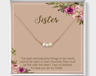 Sister Necklace, Gift For Sister Birthday, Expecting Mom, Best Friend, Freshwater Pearl, Gold, Sterling Silver, Graduation Gift, Bride