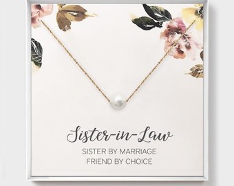 Sister In law Gift Necklace, Swarvoski Pearl Necklace, Wedding Shower, Sterling Silver Pendant, Unbiological Sister Gift, Birthday Gift