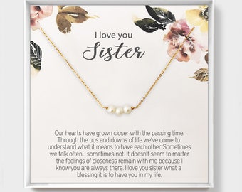 Sister Necklace, Gift For Sister Birthday, Expecting Mom, Best Friend, Freshwater Pearl, Gold, Sterling Silver, Graduation Gift, Bride