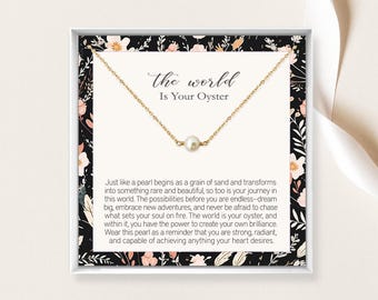 El mundo es tu ostra, regalo de graduación para hija, collar de perlas, regalo universitario, escuela secundaria, para sobrina, joyas, ideas de regalos para personas mayores