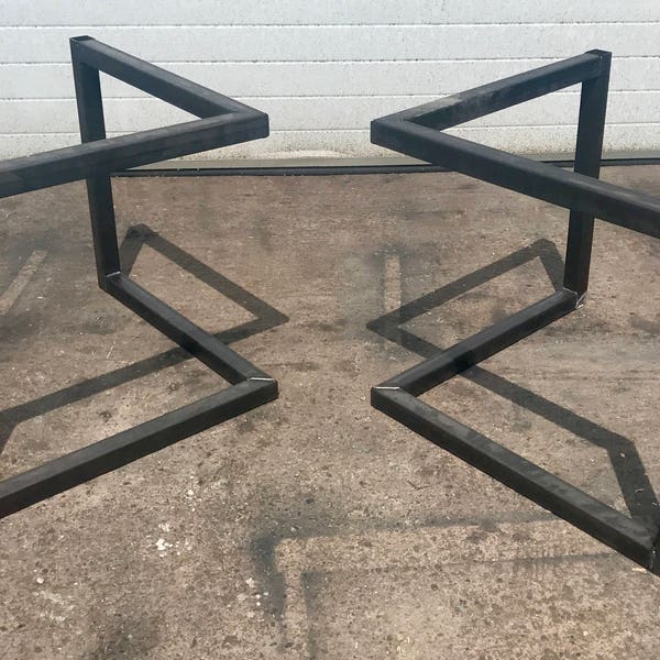 2x Handmade, Bare Box Steel Chevron Furniture Table Seat Legs Industrial Chic Style - chunky set.