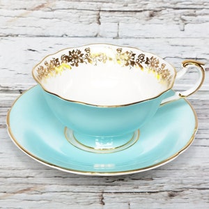 Paragon Blue Teacup and Saucer, Floral Gold Gilt Inside Bone China, Vintage Blue and Gold  Paragon Tea Duo, made in England