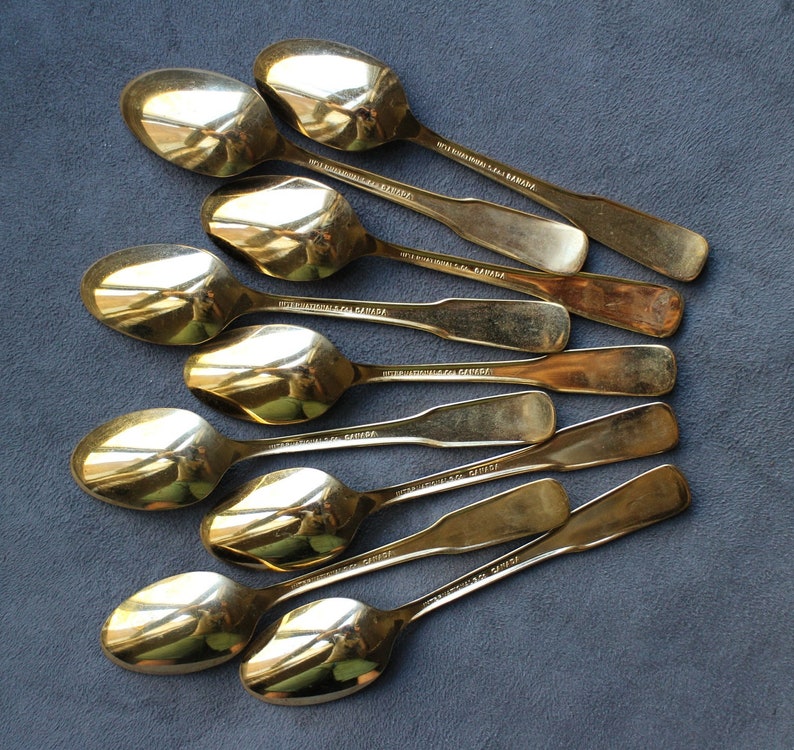 Canadian Provinces Spoon Set of 9 Gold Plated Spoons Vintage Etsy