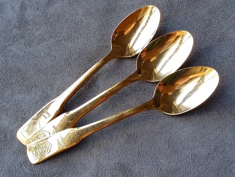 Canadian Provinces Spoon Set of 9 Gold Plated Spoons Vintage Etsy
