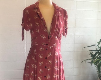 Button-Down Maxi Dress Urban Outfitters asymmetrical  Burnt Orange Floral,
