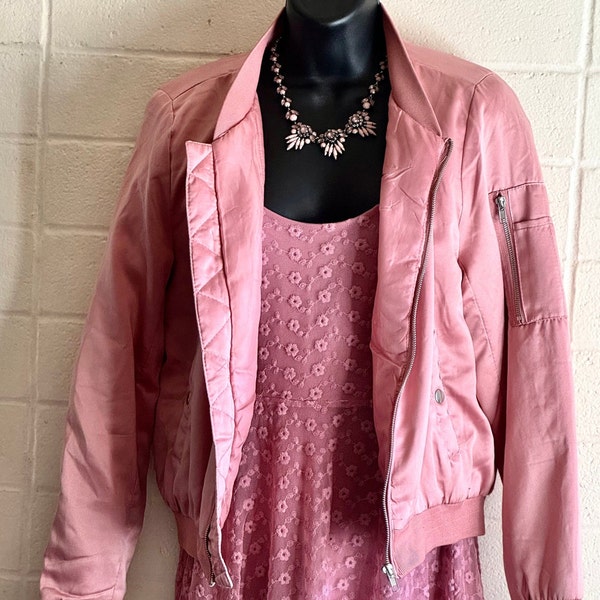 Pink Bomber Jacket Ambiance puffer / shiny exterior / like new / sm
