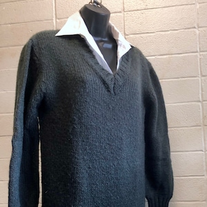 70s Men Mohair Sweater slate gray V-neck pullover
