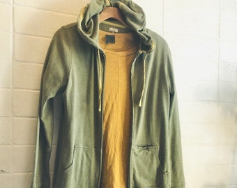 Cotton Hoodie Jacket Marine Green zippered Duluth Trading Co./ long sleeve / big pockets / med