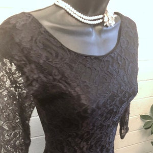 Black Lace Mini vintage XXsm/ see thru  sleeves / lined bodice /  girls dress