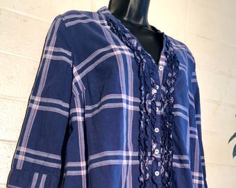Camicia a quadri in cotone blu navy con bottoni