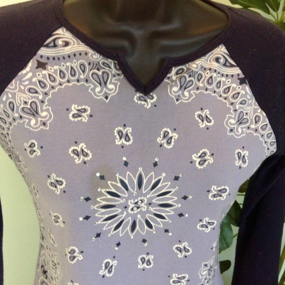 60s Sparkly Mandala Top lavender / indigo blue sl… - image 2