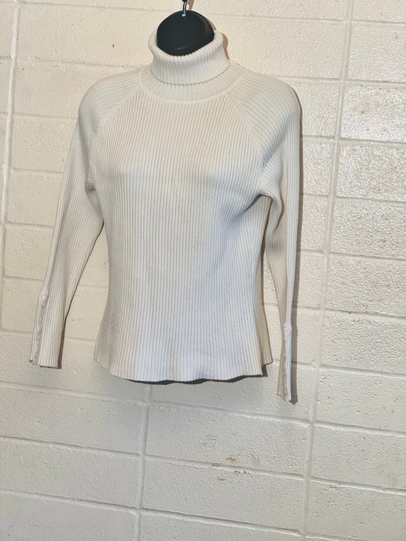 Turtleneck Cotton Knit stretchy ribbed pullover w… - image 2