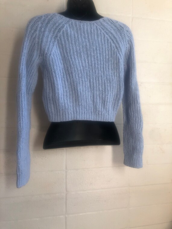 Cable Knit Crop top / powder blue sweater / Xsm /… - image 4