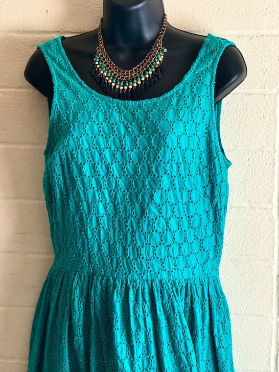 90s Eyelet Lace Dress Old Navy / cotton turquoise… - image 3