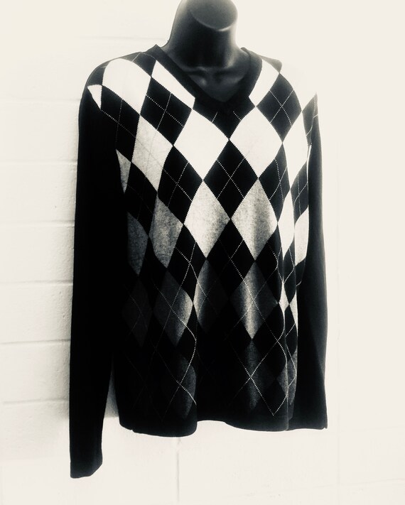 Mens Dandy Modern V-neck Argyle Vest Cardigan Sweater Knit Jumper Jacket Top S/M Mens Dandy Modern V-neck Argyle Vest Cardigan Sweater Knit Jumper Jacket Top S/M