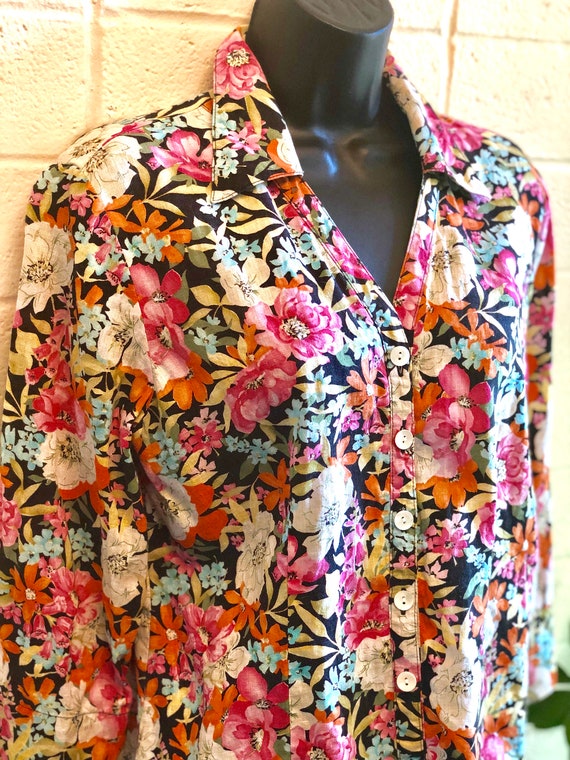 Linen Floral Shirt Talbot spring cover blouse / g… - image 6