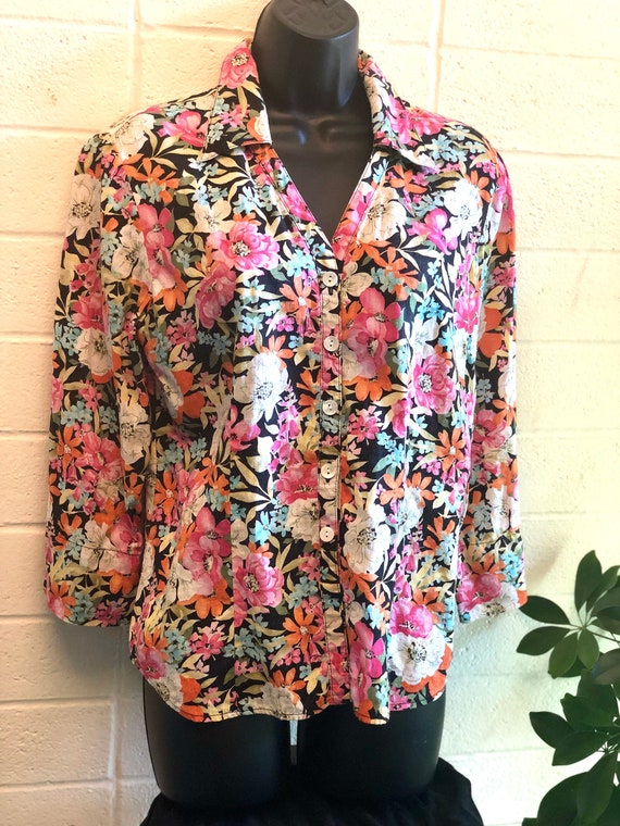Linen Floral Shirt Talbot spring cover blouse / g… - image 2