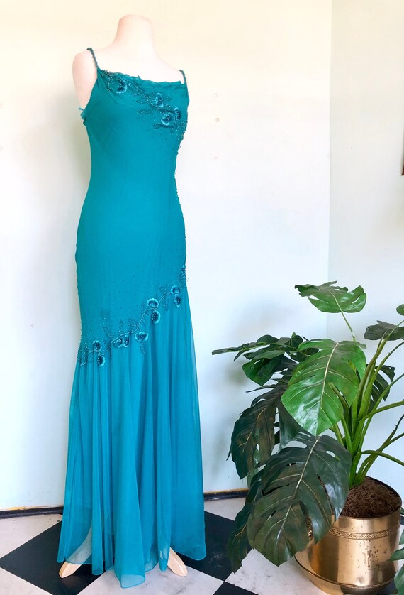 Silk Chiffon Gown Turquoise trumpet / curvy fit a… - image 6