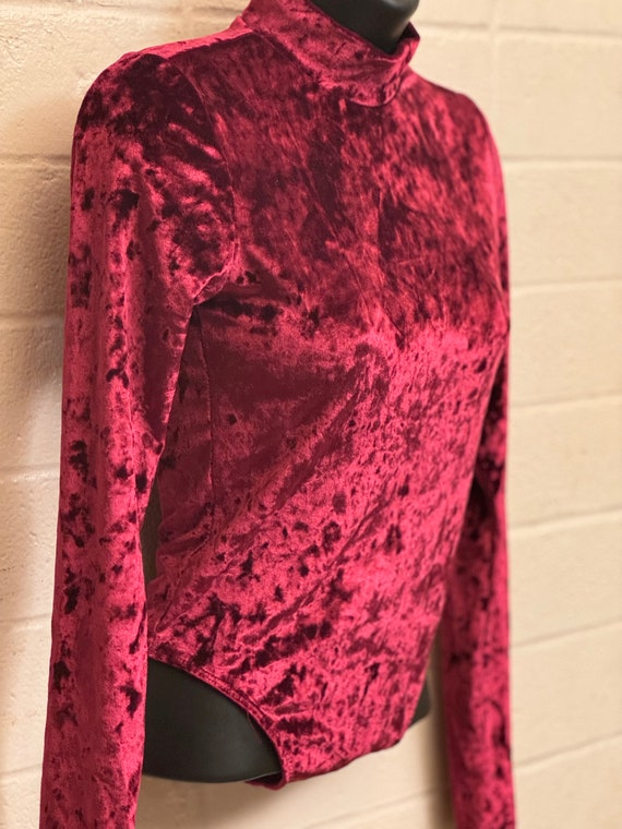 Catsuit Lush Velveteen Butgundy red bodysuit snap… - image 5