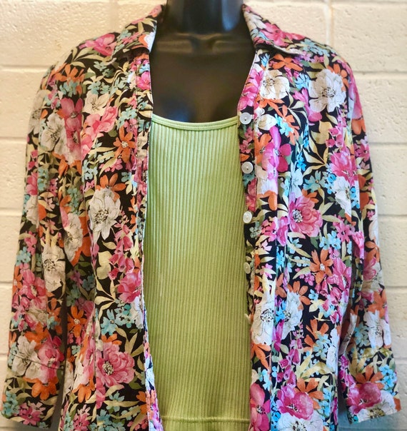Linen Floral Shirt Talbot spring cover blouse / g… - image 1