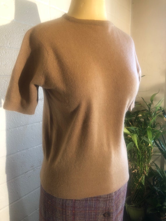 70s Cashmere Short Sleeve Tan sweater / pullover /