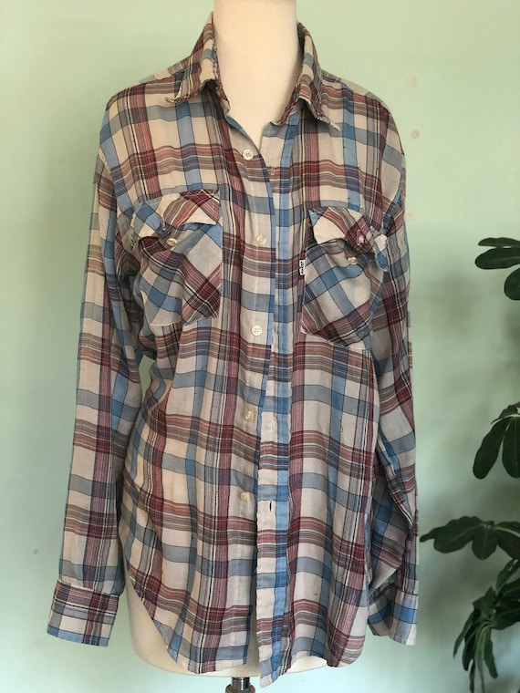 No Iron Levi Plaid Shirt Oxford oversized cotton dacron
