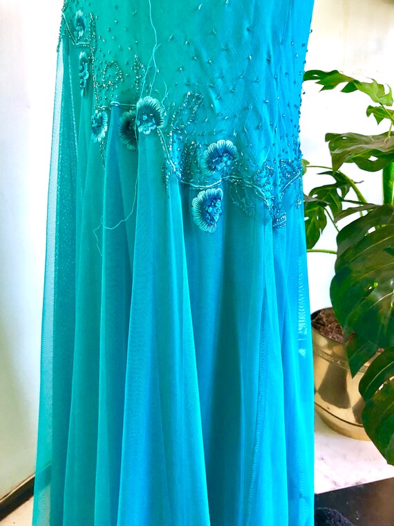 Silk Chiffon Gown Turquoise trumpet / curvy fit a… - image 4