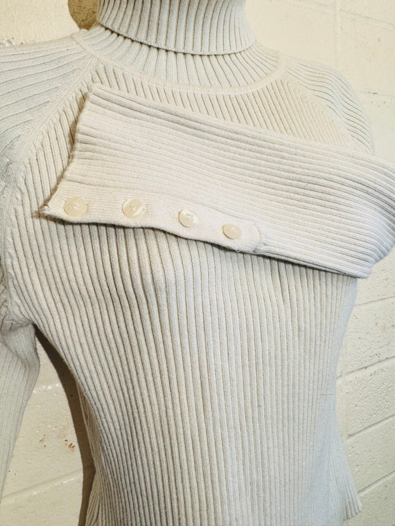 Turtleneck Cotton Knit stretchy ribbed pullover w… - image 1