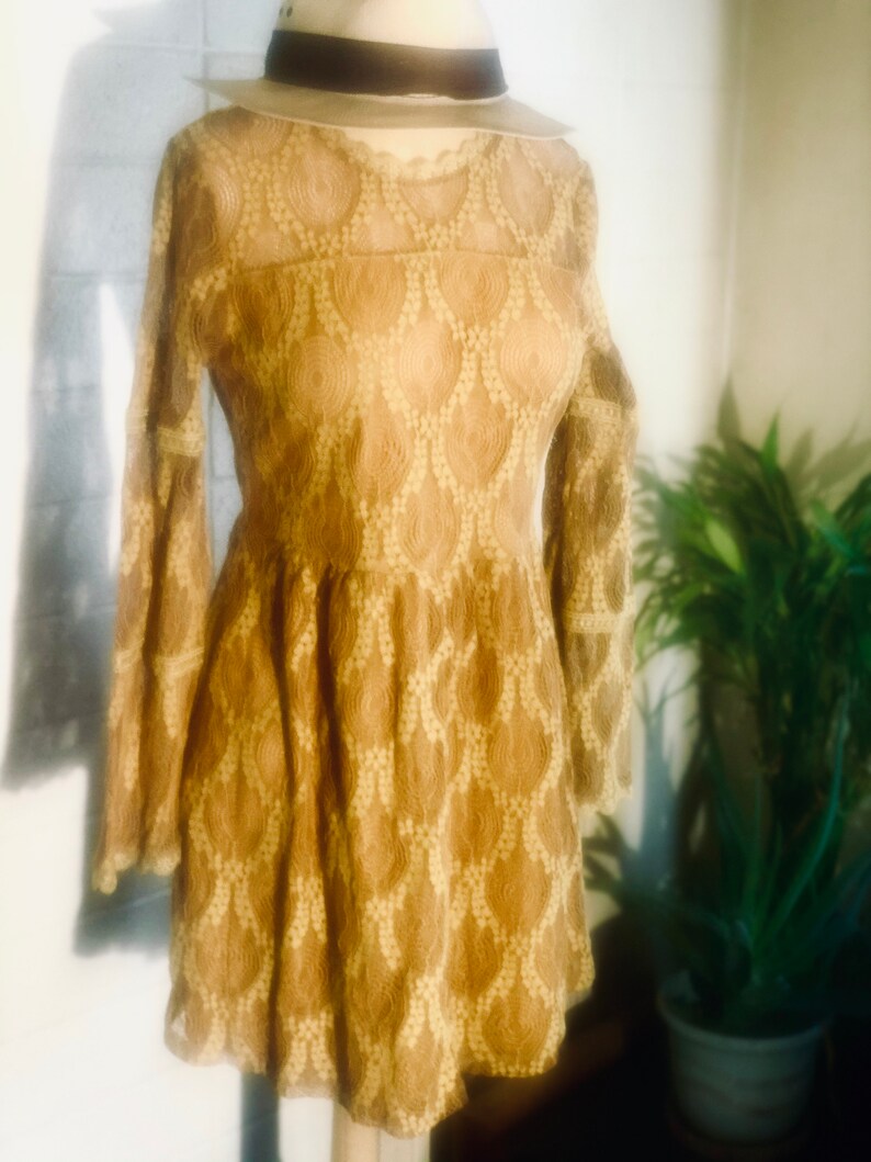 Chartreuse Lace Dress sm vintage open crochet boxy