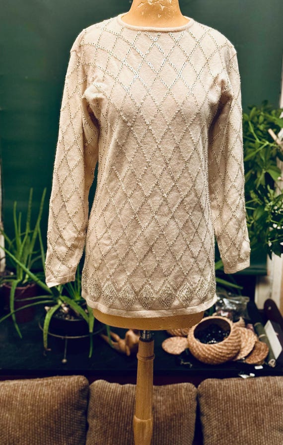 Sequin Pullover White Angora Ellen Tracy - image 1