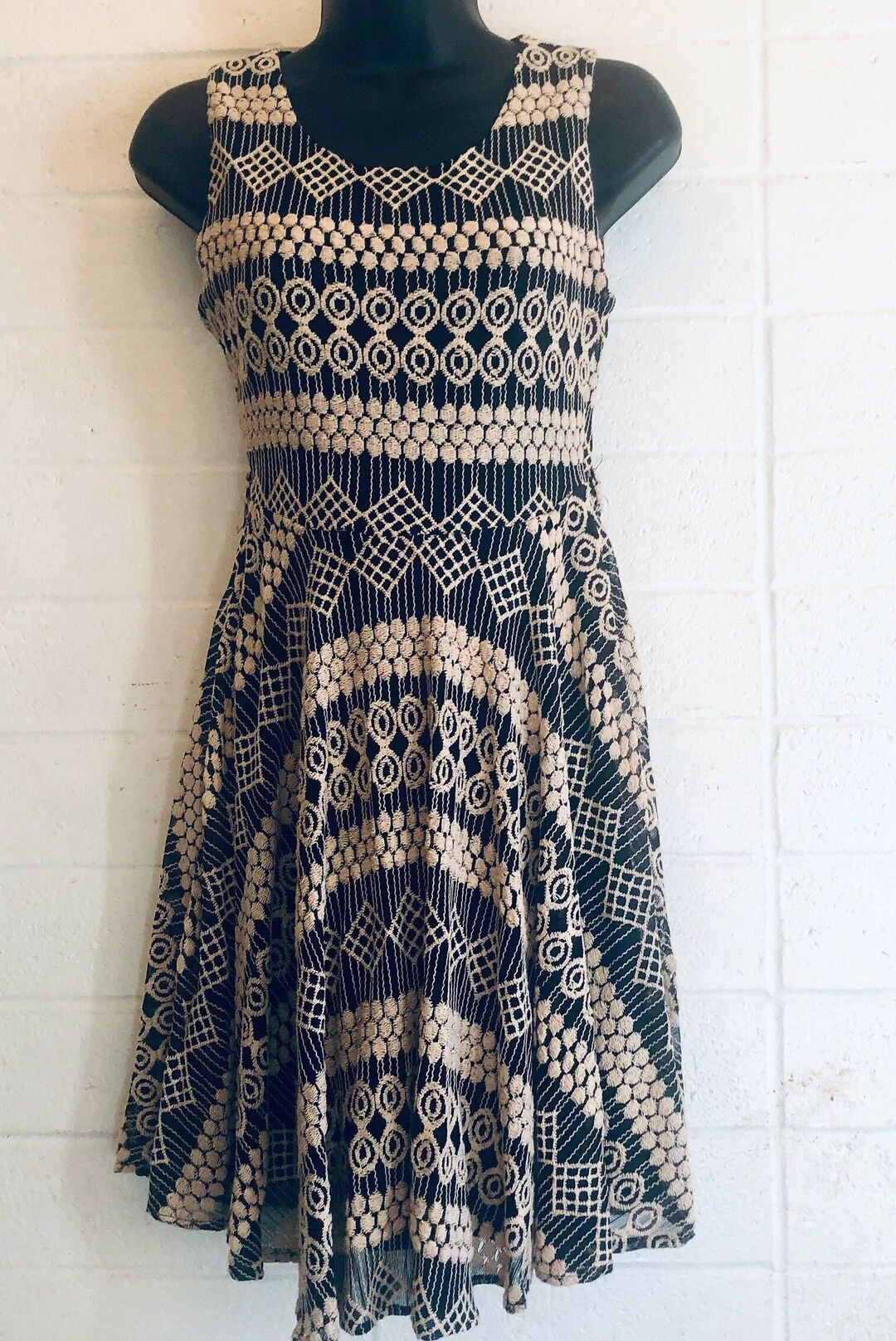 Crochet Dress Creamy Cotton Overlays Black Lining Etsy