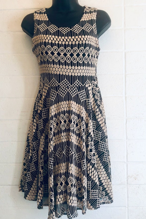 Crochet Dress creamy cotton overlays black lining