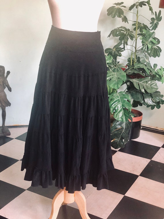 70s Ruffled Skirt black corduroy midi - image 2