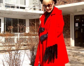 Wool Swing Coat 80s vintage / fur trim  / luxury Lyttons brand