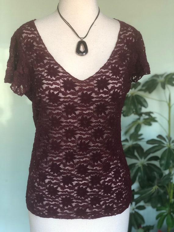 Banana Republic, Burgund Lace Tank Stretchy Banana Republic short sleeve
