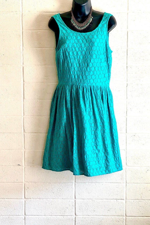 90s Eyelet Lace Dress Old Navy / cotton turquoise… - image 1